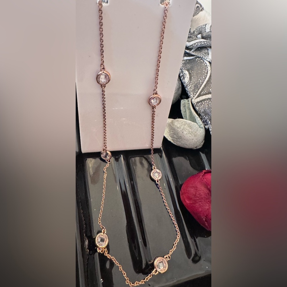 .925 Rose Gold plated Necklace with Crystal Accents - Picture 2 of 14